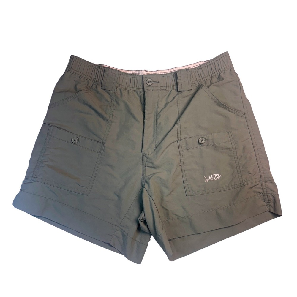 AFTCO Mens M01 Original Fishing Shorts Sage Green 34 Nylon Quick Dry Utility